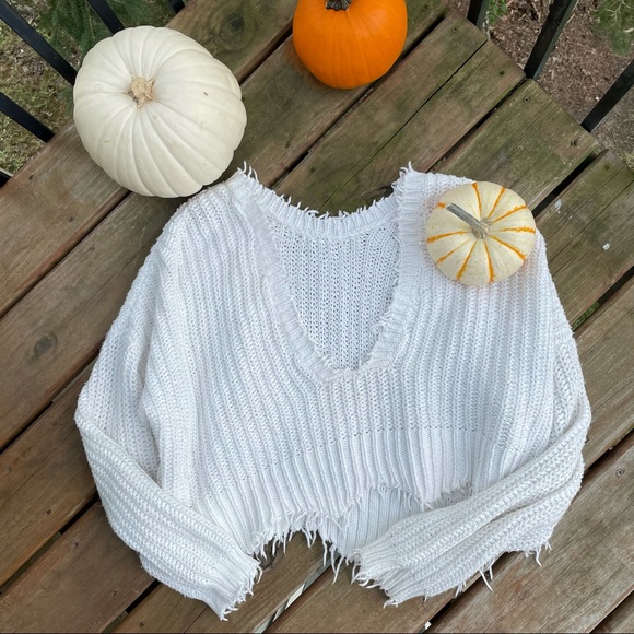 Wildfox Palmetto Distressed Reversible V Neck Sweater - Picture 6 of 9